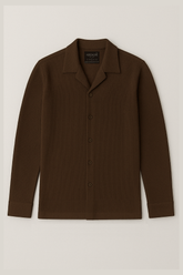 Waffle Knit Resort Collar Full Shirt - British Tan